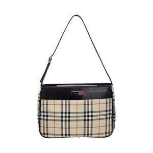 Burberry Nova Check Hobo Shoulder Bag Beige Tan Canvas Leather